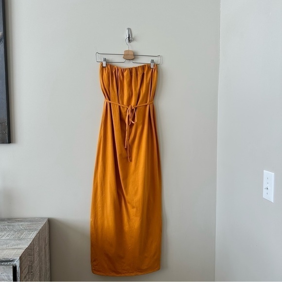 Zara-cotton Turmeric Yellow Tube Midi Dress - Picture 2 of 9
